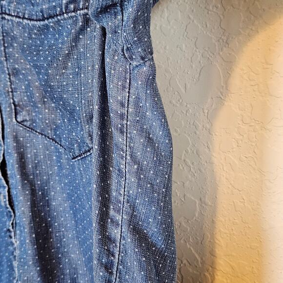 Anthropologie Cloth & Stone Polka Dot Roll Tab Chambray Popover Top Womens Small - Picture 6 of 10